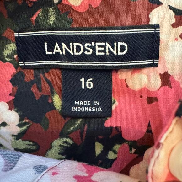 Lands End Pink Colorful Floral Blouse Sz 16 Supima Cotton Tunic Cottagecore - Picture 6 of 6